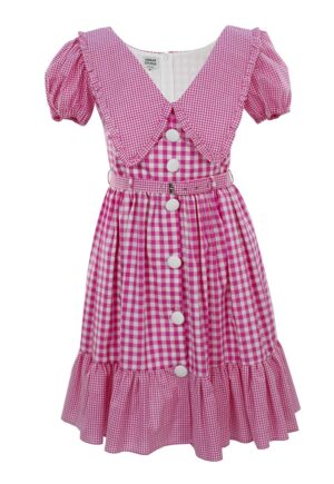 Rochie midi cu model gingham si guler supradimensionat Luna - Alb/Roz