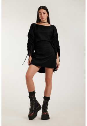 Rochie mini cu maneci cu volane Mocha - Negru