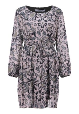 Rochie evazata cu model floral - Negru stins/Kaki pal/Roz prafuit