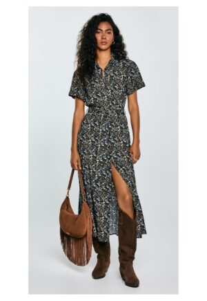 Rochie midi cu imprimeu si slit in fata Nahai