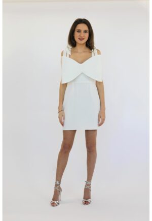 Rochie cambrata cu funda - Alb