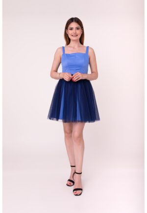 Rochie scurta evazata Dark Orchid - Albastru/Bleumarin