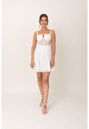 Rochie evazata cu decolteu sweetheart - Alb/Transparent