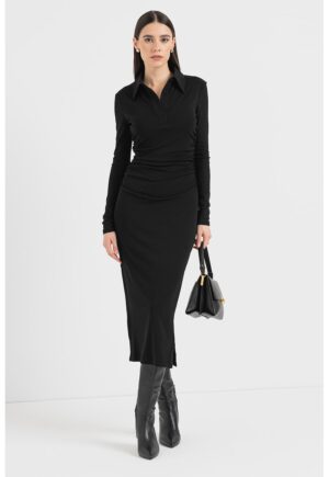 Rochie midi cu volane Muriel - Negru