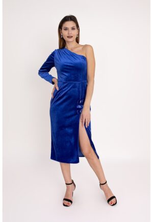 Rochie cu decolteu pe un umar si slit lateral Sapphire - Albastru inchis