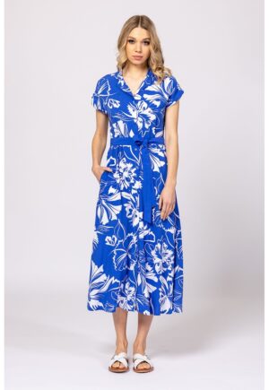 Rochie midi cu buzunare laterale Vernica - Alb/Albastru royal