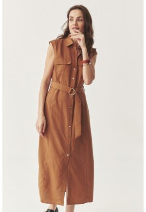 Rochie din amestec de lyocell si in - Caramel