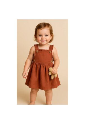 Rochie sarafan babydoll  - Retro Journey - Caramiziu - pentru fetite - Caramiziu