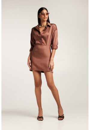 Rochie-camasa din amestec de in - Maro cognac