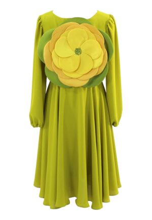 Rochie mini evazata cu aplicatie florala - Verde lime
