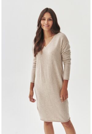 Rochie-pulover din lana cu decolteu in V - Bej deschis