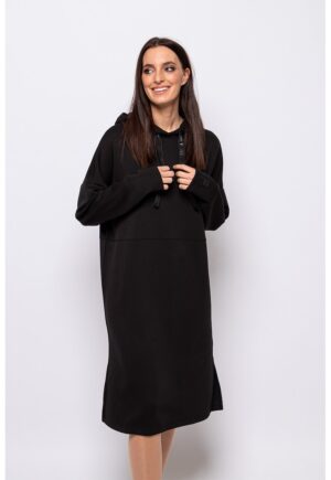 Rochie din amestec de modal cu gluga Vici - Negru
