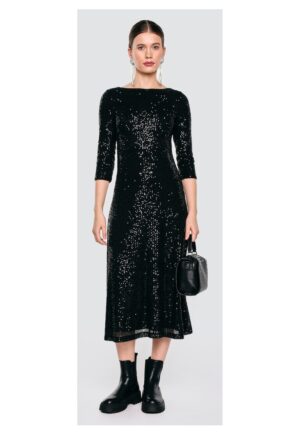 Rochie midi cu paiete si maneci 3/4 Alex - Negru