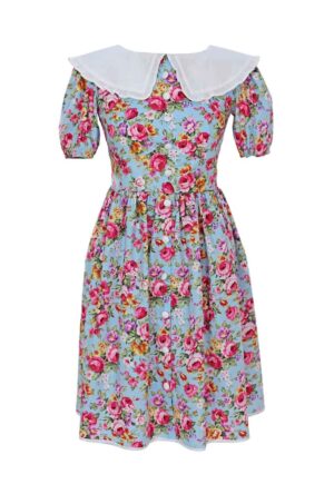 Rochie cu model floral si guler Peter Pan Milla - Alb/Roz/Albastru