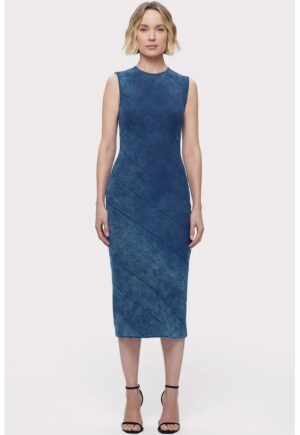 Rochie midi fara maneci cu aspect de denim si inchidere la spate prin fermoar - Albastru