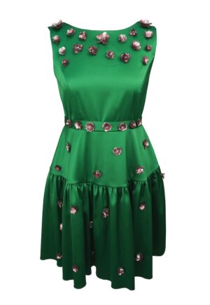 Rochie evazata cu aplicatie florala Marisse - Verde