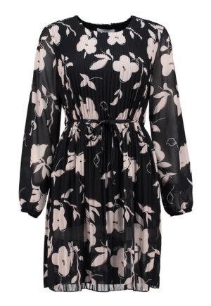Rochie scurta cu model floral - Negru/Maro nisip