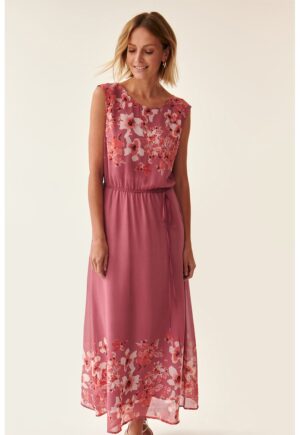 Rochie din sifon cu imprimeu floral - Alb murdar/Roz prafuit