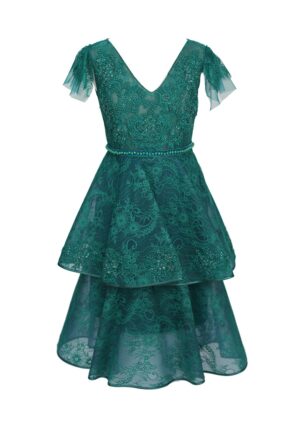 Rochie din dantela cu decoratiuni - Verde englez