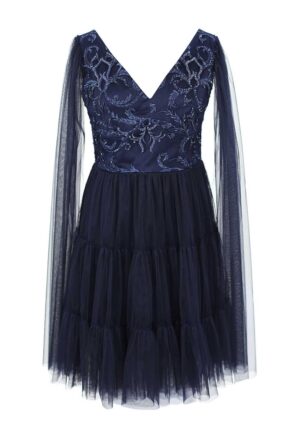 Rochie stratificata din tul cu broderie - Bleumarin