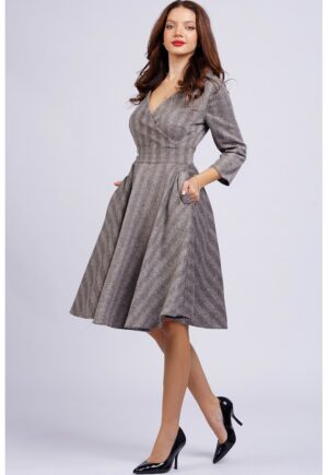 Rochie mini cu croiala in A si buzunare - Gri inchis