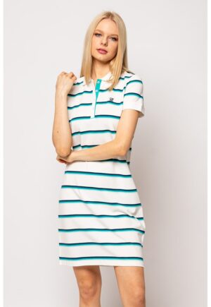 Rochie-tricou polo cu model in dungi - Alb/Turcoaz/Bleumarin