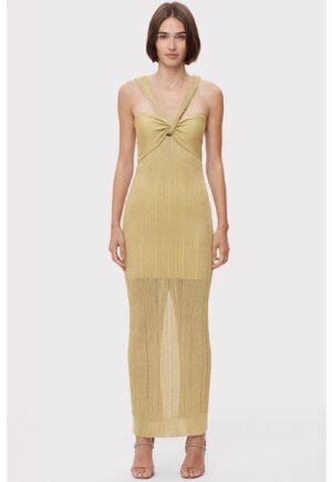 Rochie maxi cu aspect metalizat - prevazuta cu o dublura mini - Auriu