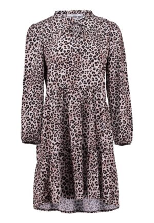 Rochie cu animal print si maneci lungi - Roz prafuit