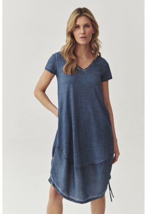 Rochie midi cu decolteu in V - Albastru inchis