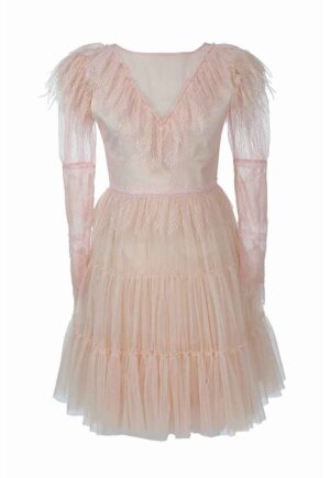 Rochie de tul cu insertii de dantela - Piersica