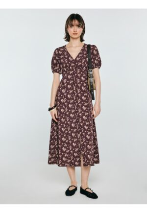 Rochie midi imprimeu maro Pala