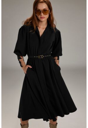 Rochie evazata cu decolteu in V - Negru