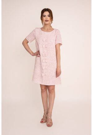 Rochie scurta cu croiala evazata Amara - Alb/Roz deschis