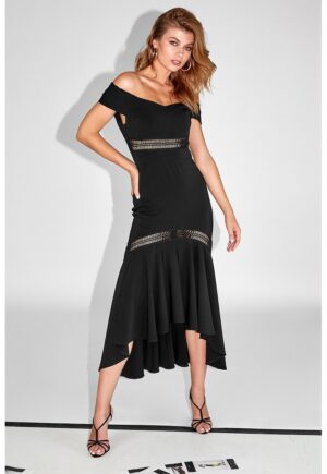 Rochie asimetrica cu decolteu pe umeri - Negru