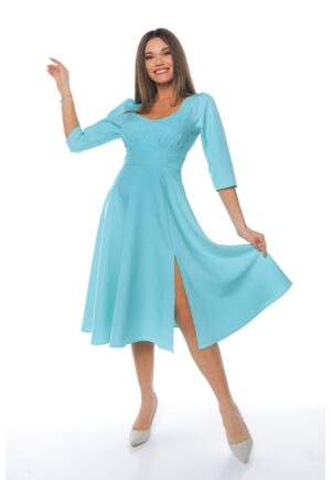 Rochie midi cu slit lateral - Albastru azur