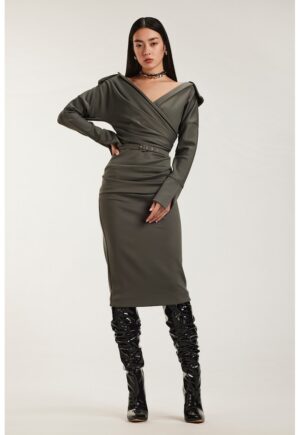 Rochie midi cu drapaj - Gri inchis