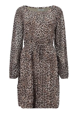 Rochie cu animal print si cordon - Maro inchis/Negru/Bej