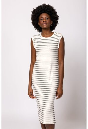 Rochie midi din amestec de modal cu model in dungi Vivero - Alb fildes/Negru