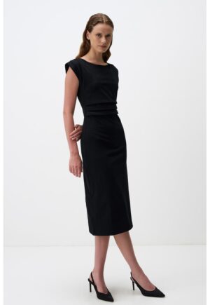 Rochie midi cu slit pe spate - Negru