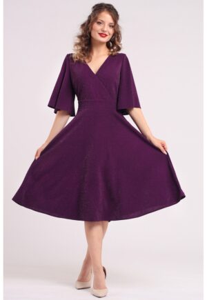 Rochie evazata cu maneci clopot - Violet