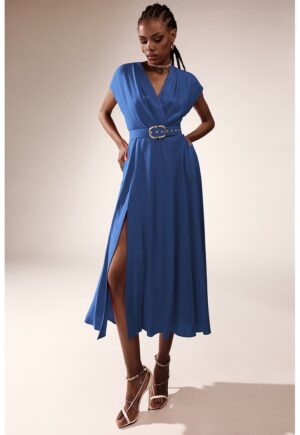 Rochie din amestec de in cu decolteu in V Ischia