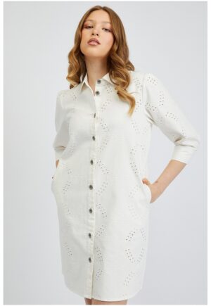 Rochie-camasa dreapta cu design perforat - Alb