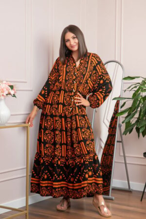 Rochie boho chic Daphne cu imprimeu orange floral