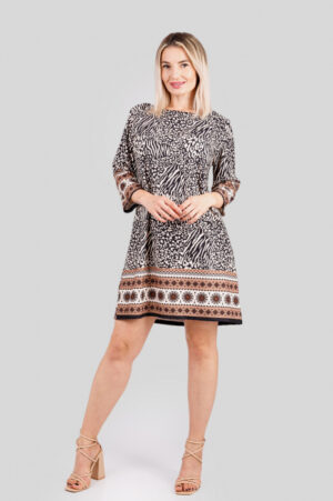 Rochie cu animal print mini si maneci trei sferturi