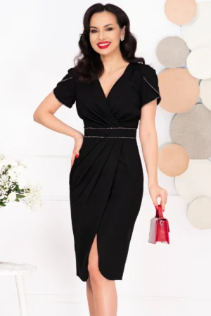 Rochie de ocazie Gertrud neagra conica cu maneci tip lalea