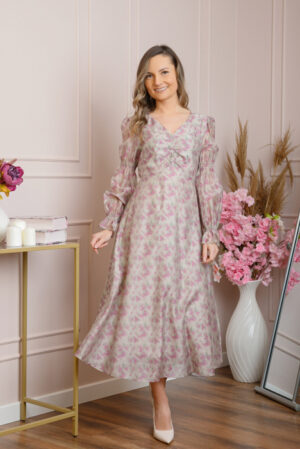 Rochie eleganta Sienna cu maneci bufante - Roz