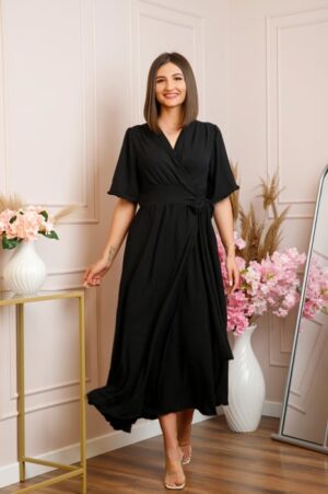 Rochie Lara petrecuta cu maneci scurte - Negru