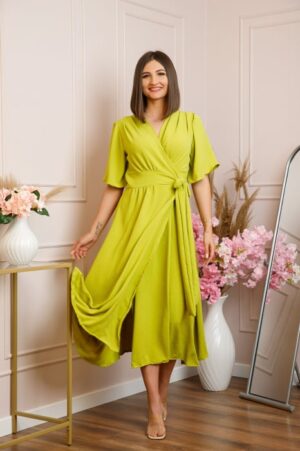 Rochie Lara petrecuta cu maneci scurte - Verde fistic