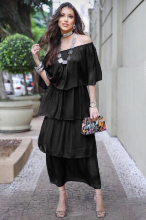 Rochie lunga suprapusa din matase si vascoza