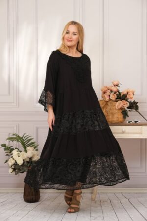 Rochie neagra boho chic din doua piese